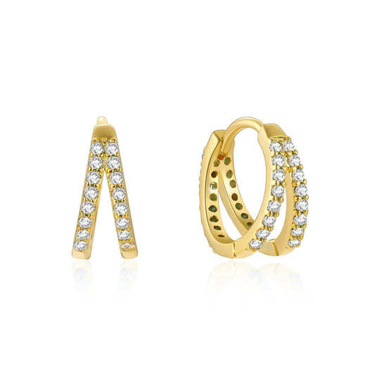 Gold Double CZ Huggie Earrings.