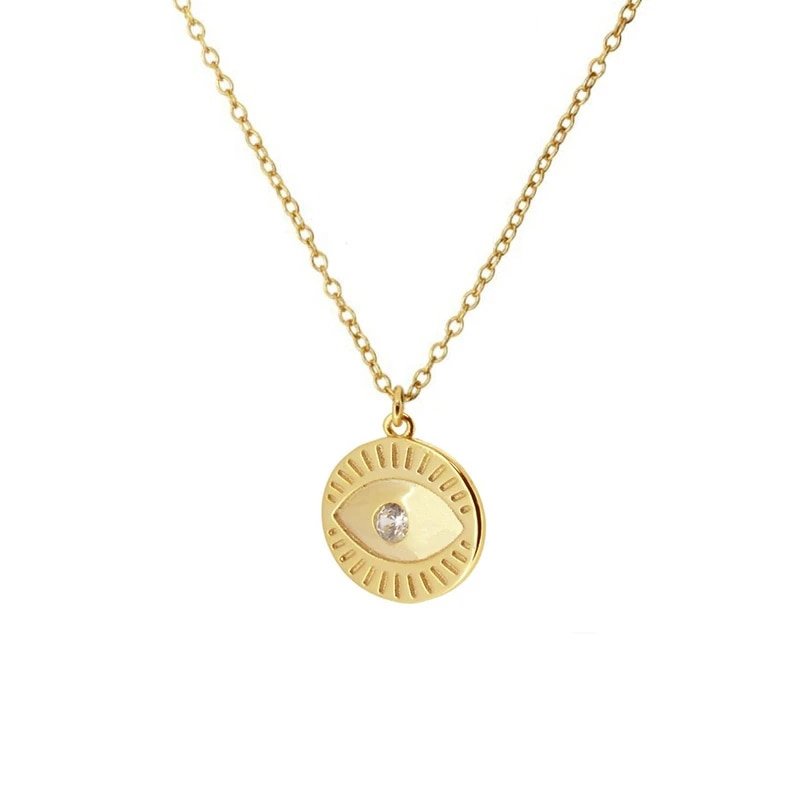 Gold Evil Eye Amulet Necklace.