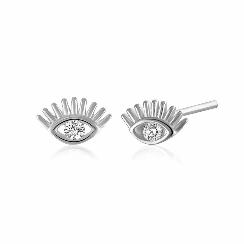 Silver Evil Eye Studs.