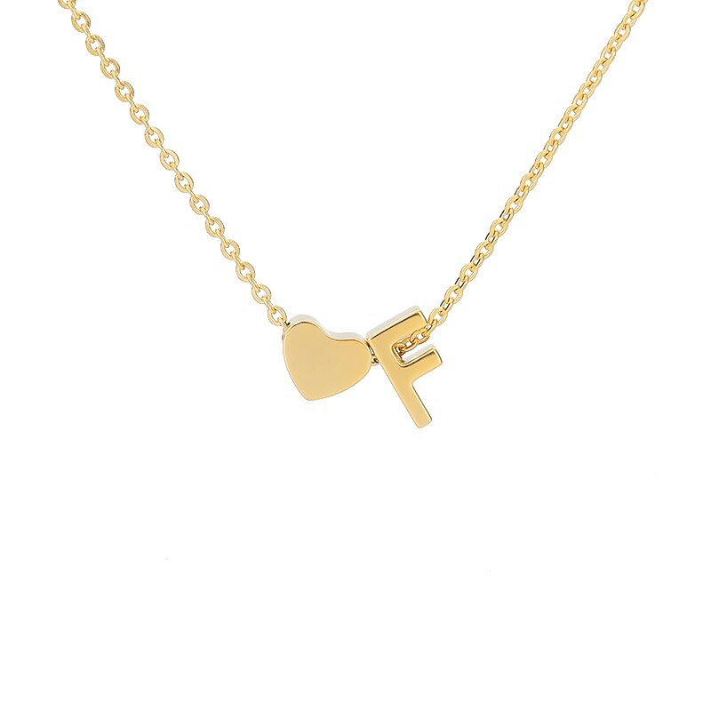 Gold Heart Initial Necklace, letter F.