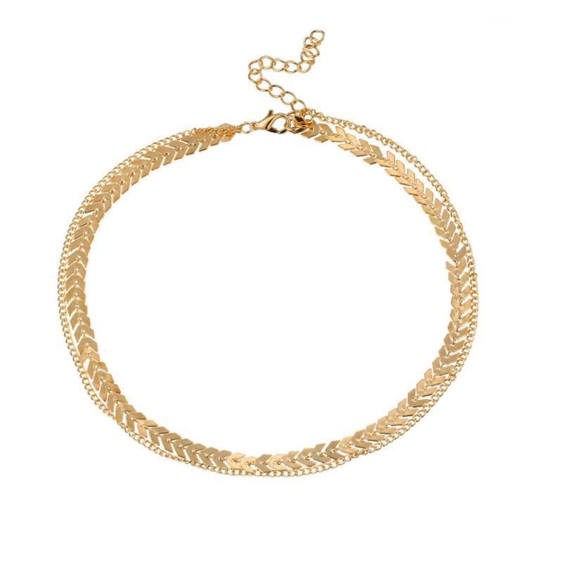 Gold Fishbone Choker Layering Necklace Set.