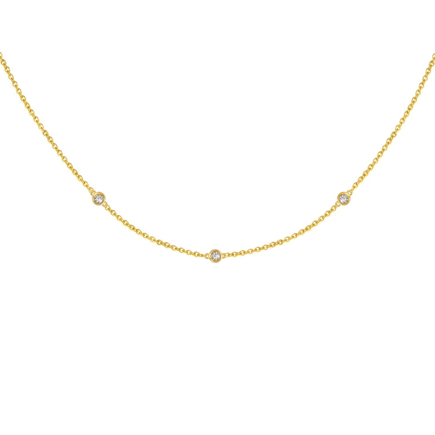Gold necklace with three CZ stones.