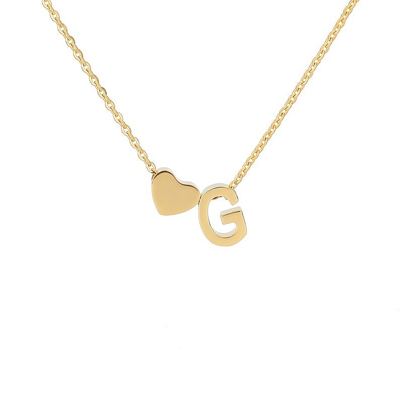 Gold Heart Initial Necklace, letter G.