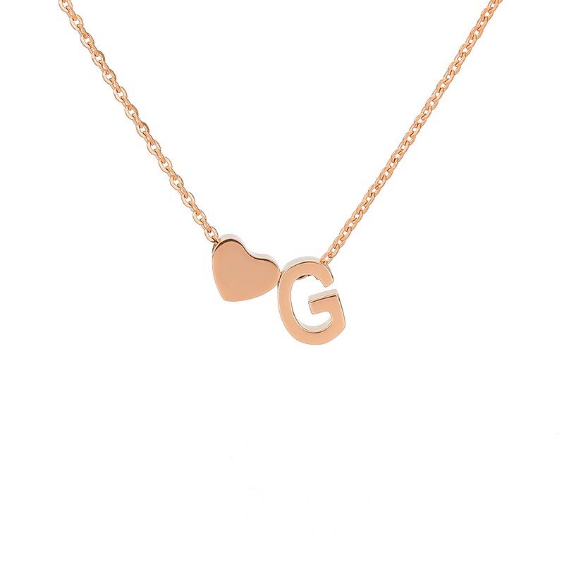 Rose Gold Heart Initial Necklace, letter G.