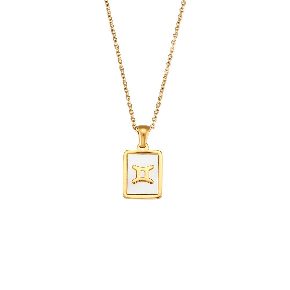 Gemini Mother of Pearl Zodiac Gold Necklace.