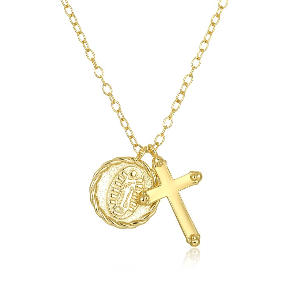 Gold Cross Charm Necklace.