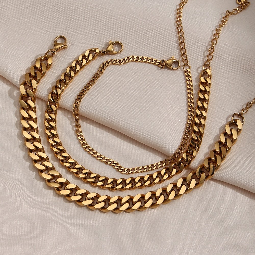 Gold Cuban Link Bracelet in three widths.