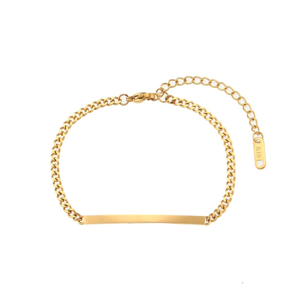 3mm Gold Cuban Link Plate Bracelet.