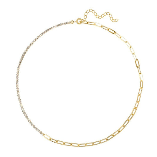 Gold Paperclip Chain CZ Necklace.