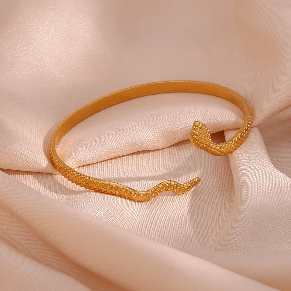 Top view of the Gold Snake Wrap Bracelet.