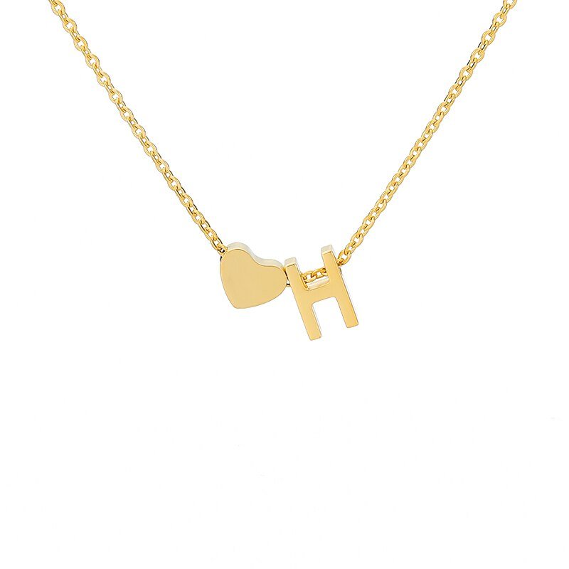 Gold Heart Initial Necklace, letter H.