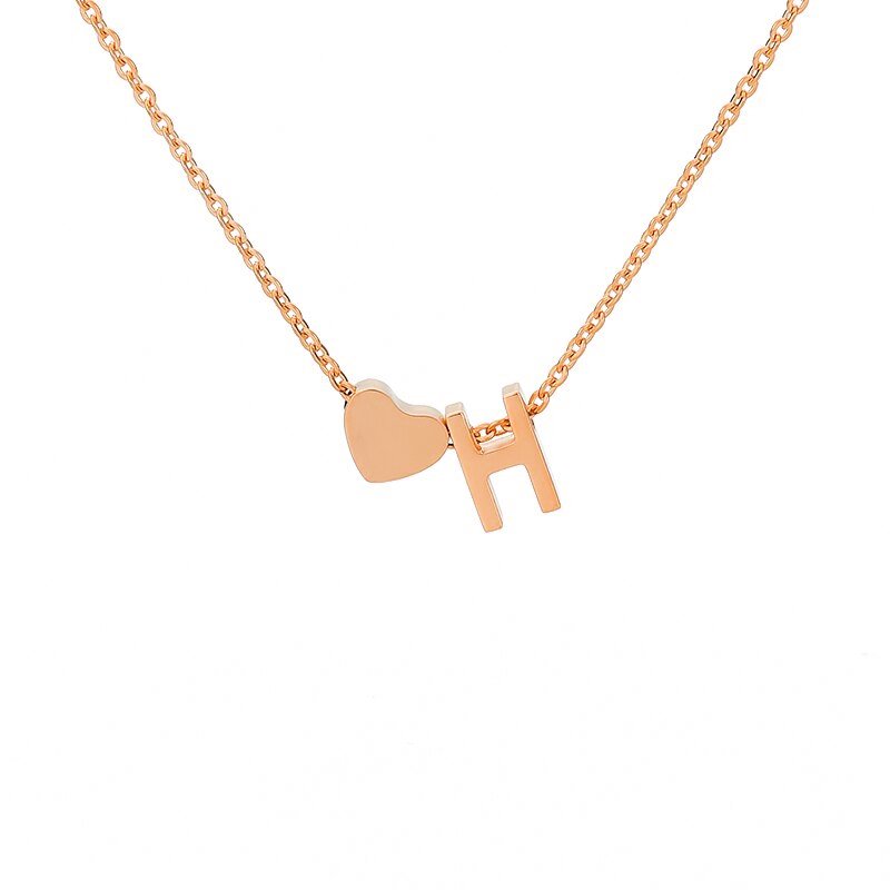 Rose Gold Heart Initial Necklace, letter H.