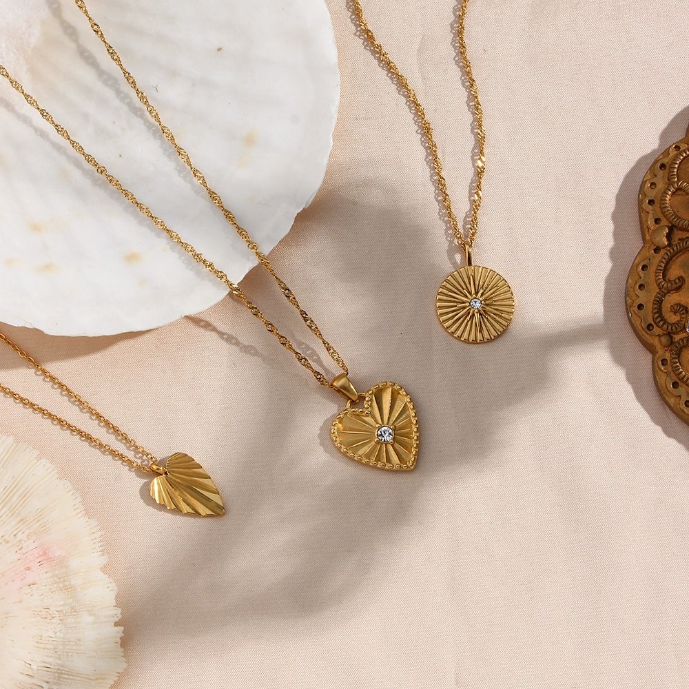 Gold necklaces.