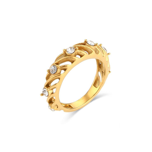 Hollow CZ Gold Ring.