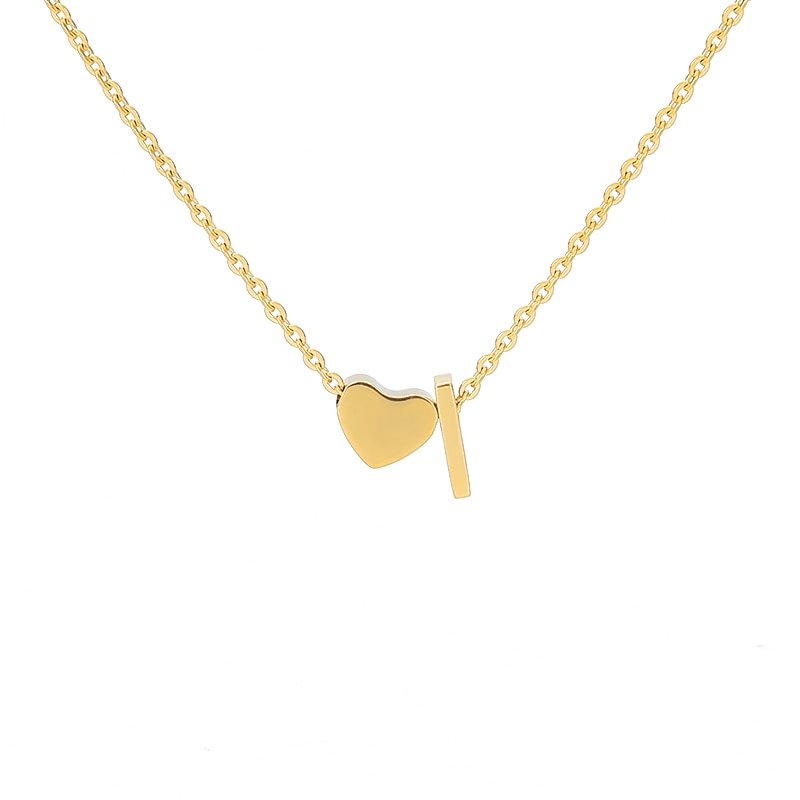 Gold Heart Initial Necklace, letter I.
