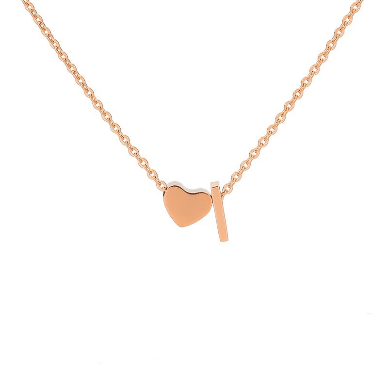 Rose Gold Heart Initial Necklace, letter I.