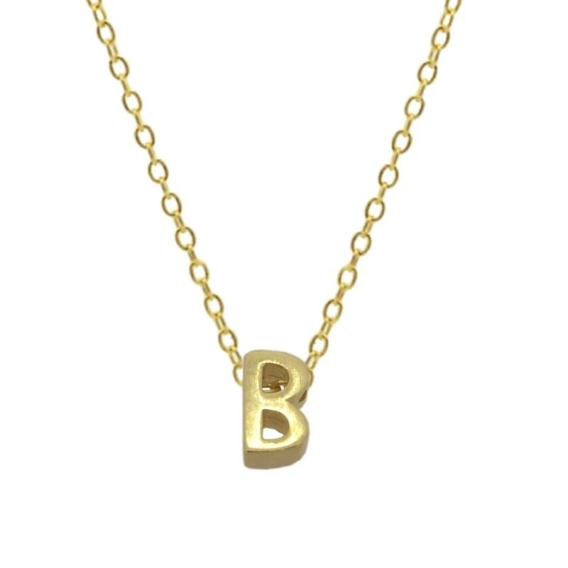 Gold Initial Charm Necklace, Letter B.