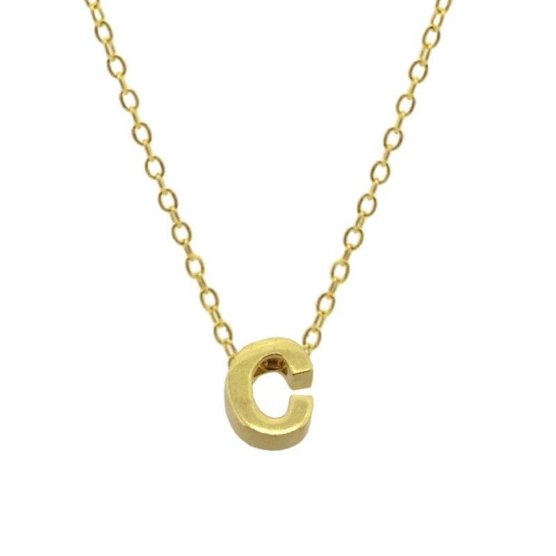 Gold Initial Charm Necklace, Letter C.