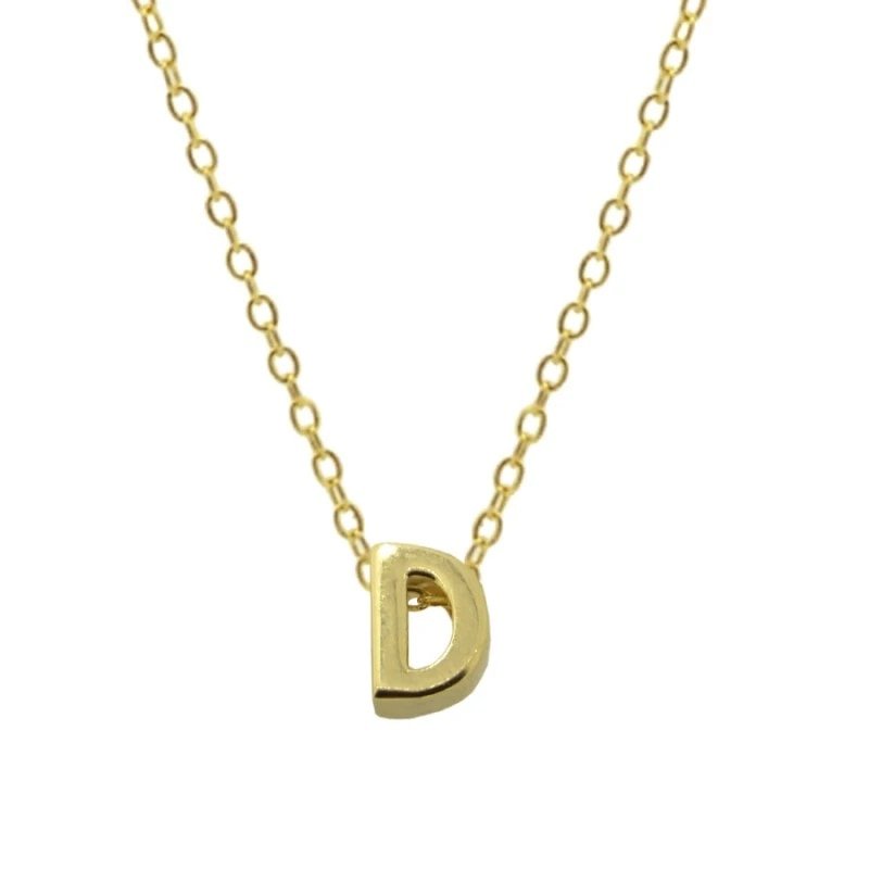 Gold Initial Charm Necklace, Letter D.