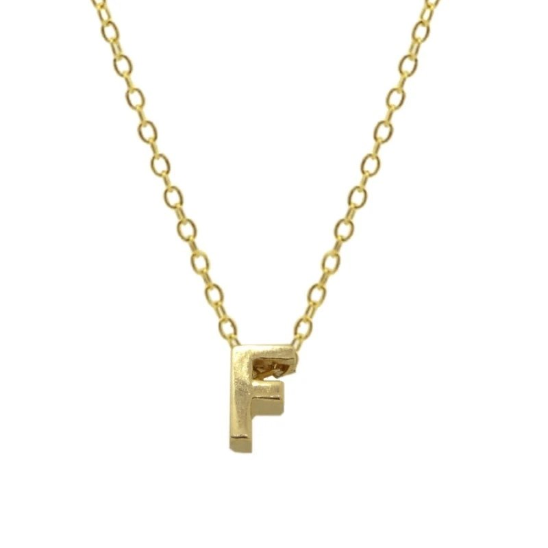Gold Initial Charm Necklace, Letter F.