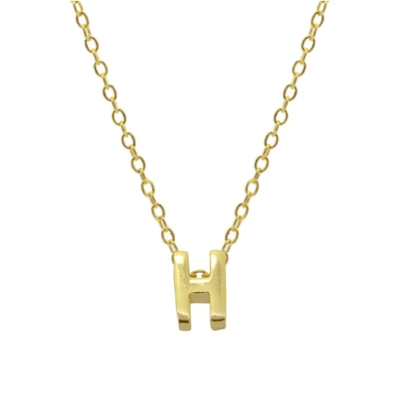 Gold Initial Charm Necklace, Letter H.