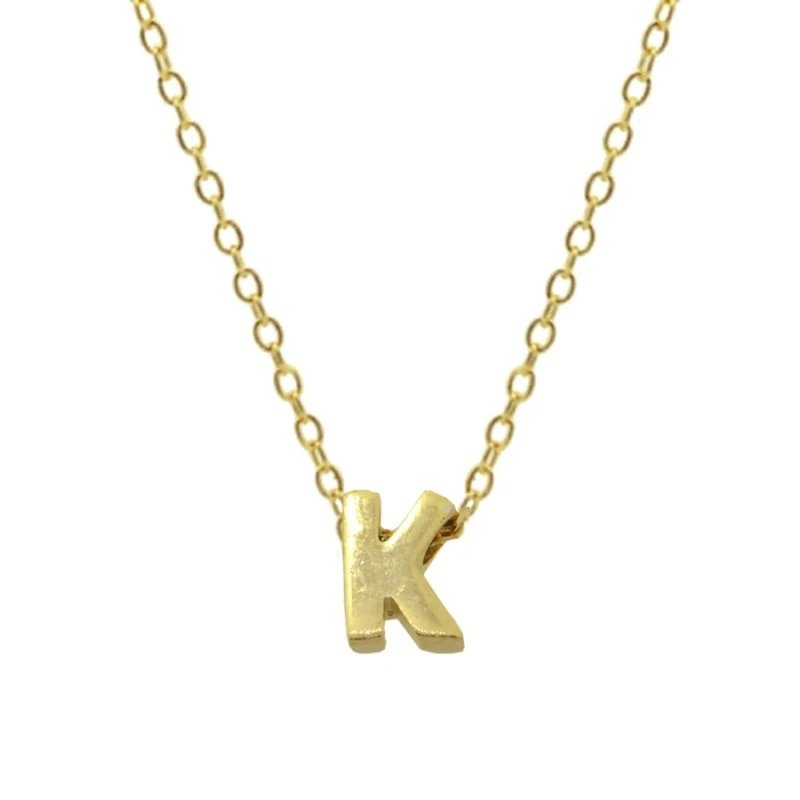 Gold Initial Charm Necklace, Letter K.
