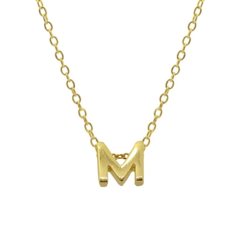 Gold Initial Charm Necklace, Letter M.