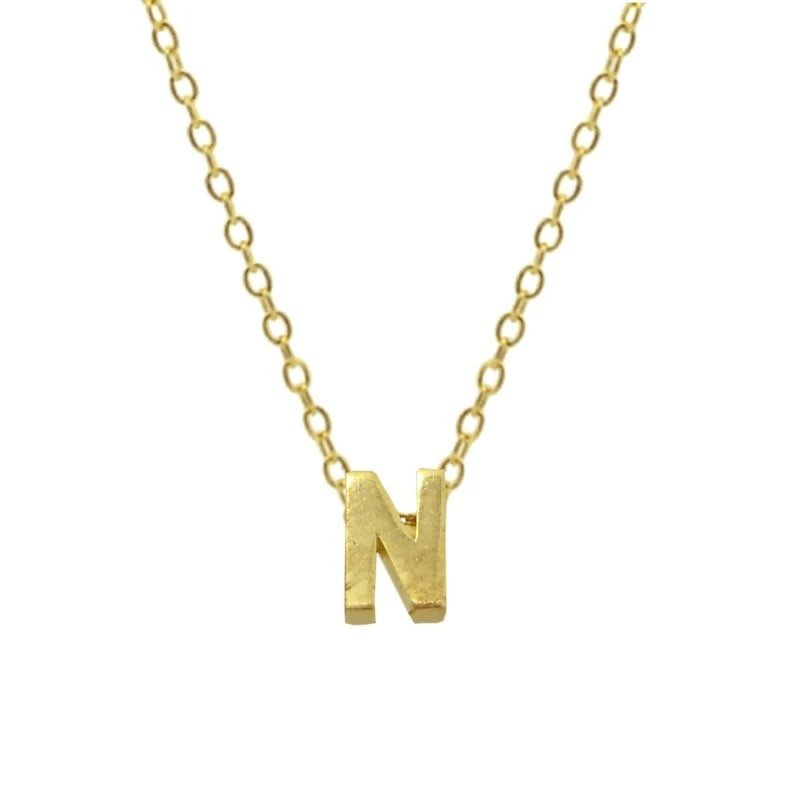 Gold Initial Charm Necklace, Letter N.