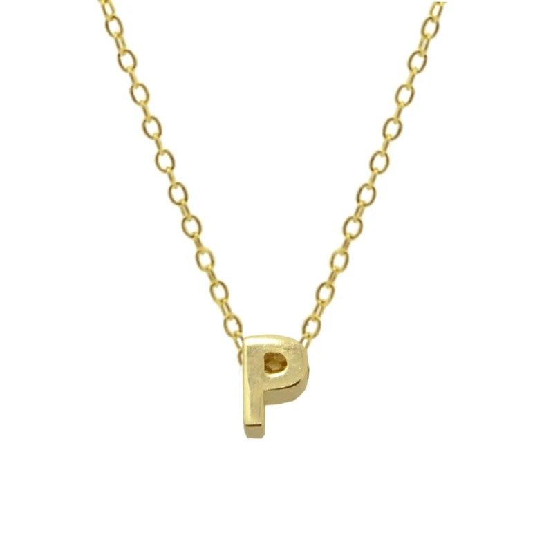 Gold Initial Charm Necklace, Letter P.