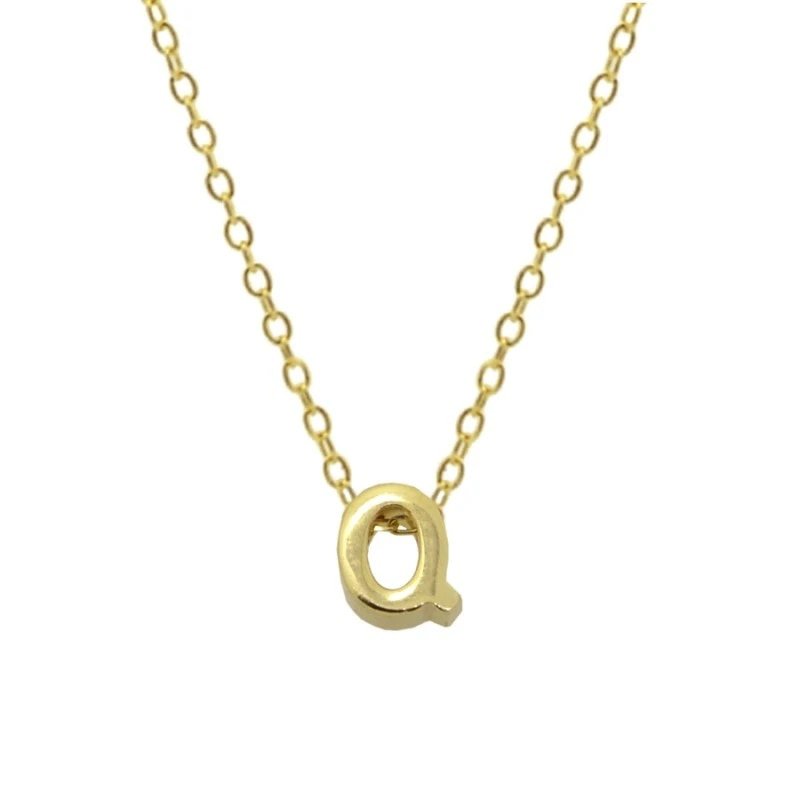 Gold Initial Charm Necklace, Letter Q.