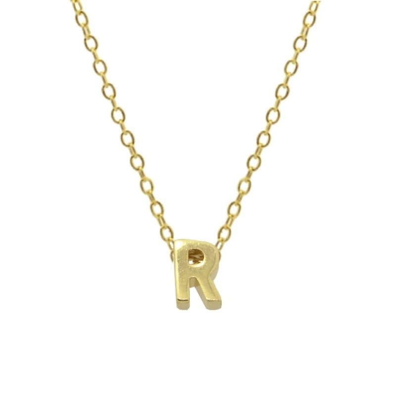 Gold Initial Charm Necklace, Letter R.