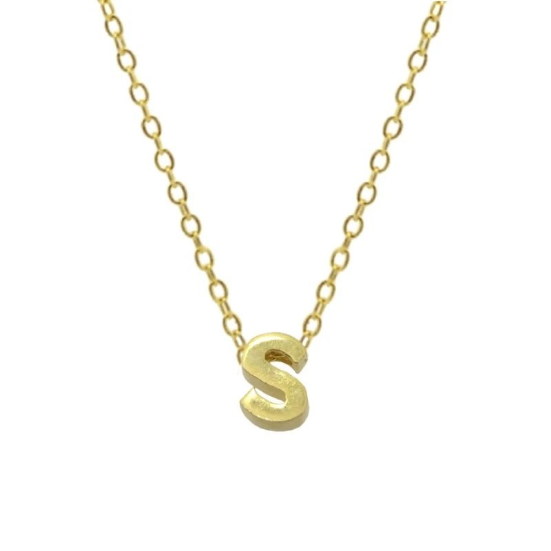 Gold Initial Charm Necklace, Letter S.