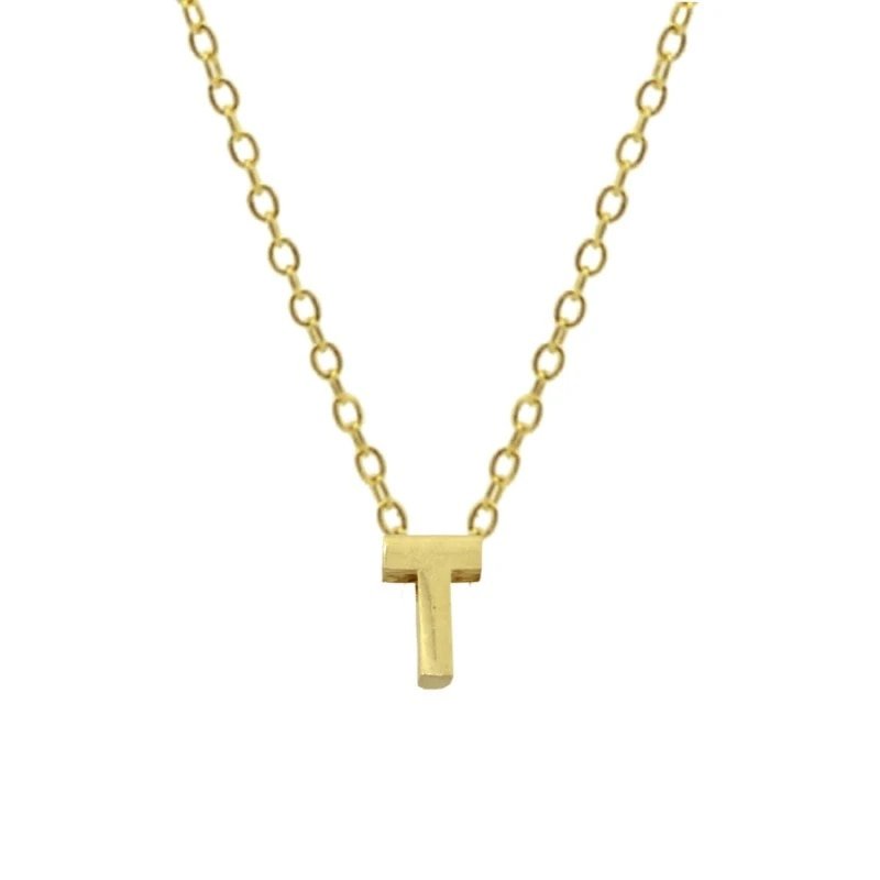 Gold Initial Charm Necklace, Letter T.