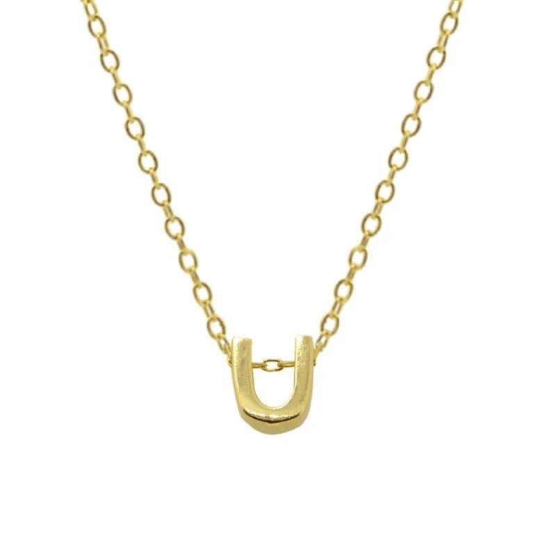 Gold Initial Charm Necklace, Letter U.
