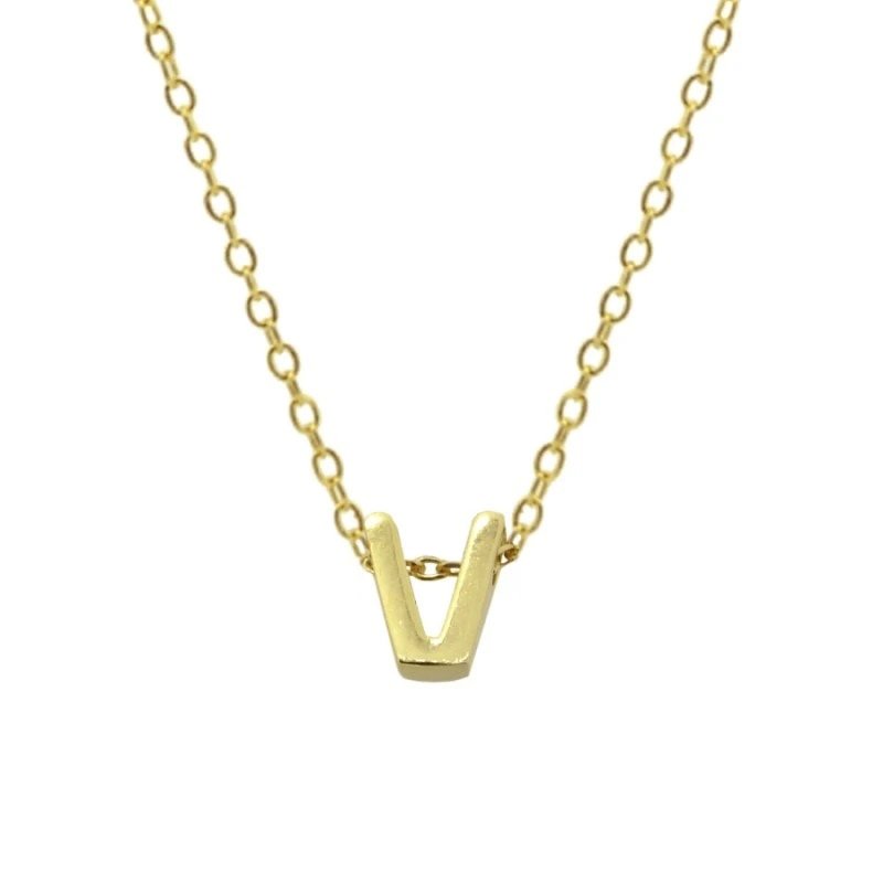 Gold Initial Charm Necklace, Letter V.