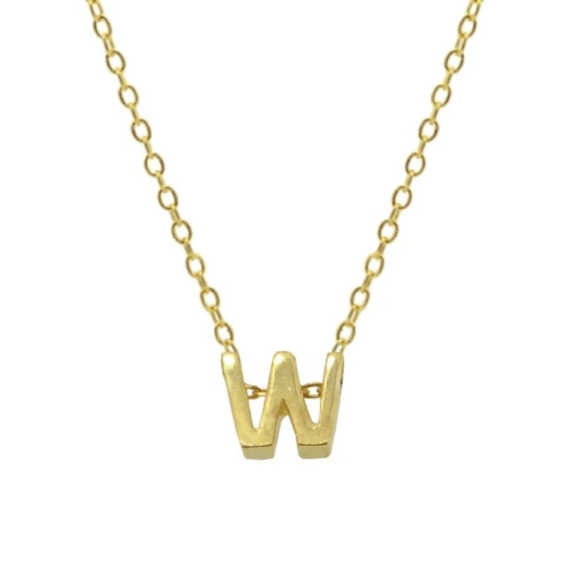 Gold Initial Charm Necklace, Letter W.
