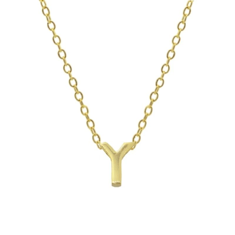 Gold Initial Charm Necklace, Letter Y.