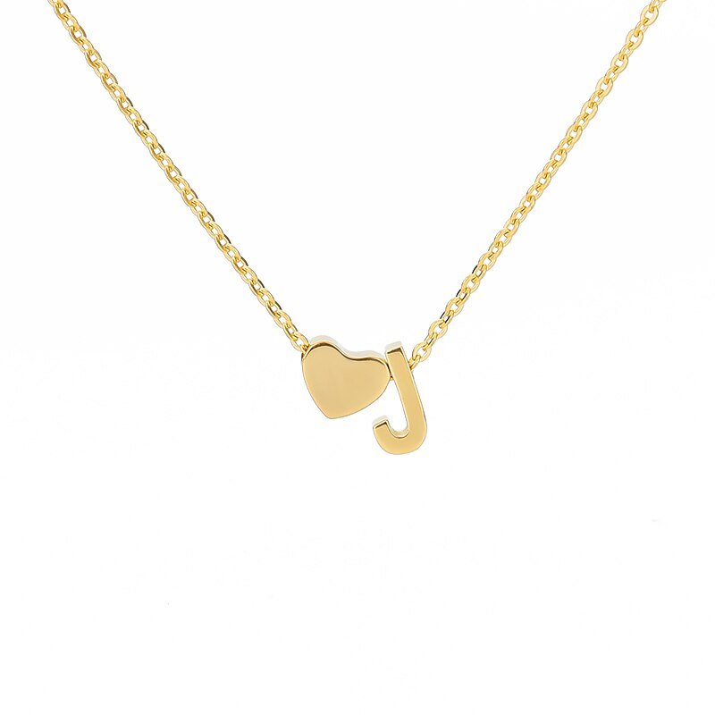 Gold Heart Initial Necklace, letter J.