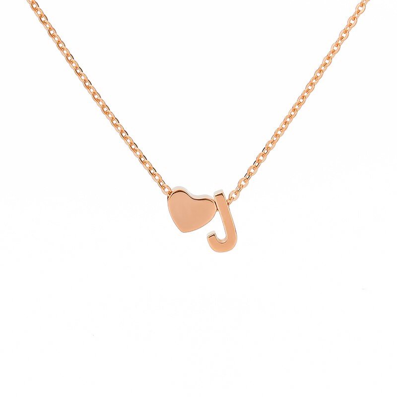 Rose Gold Heart Initial Necklace, letter J.