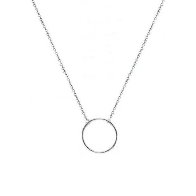 Delicate silver necklace with a circle pendant.