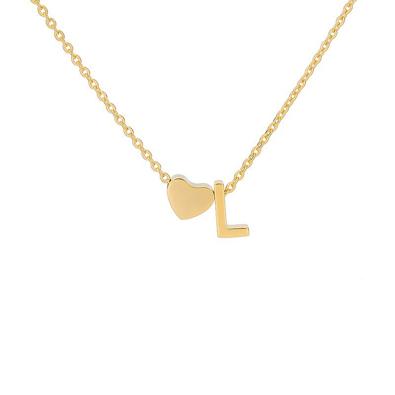 Gold Heart Initial Necklace, letter L.