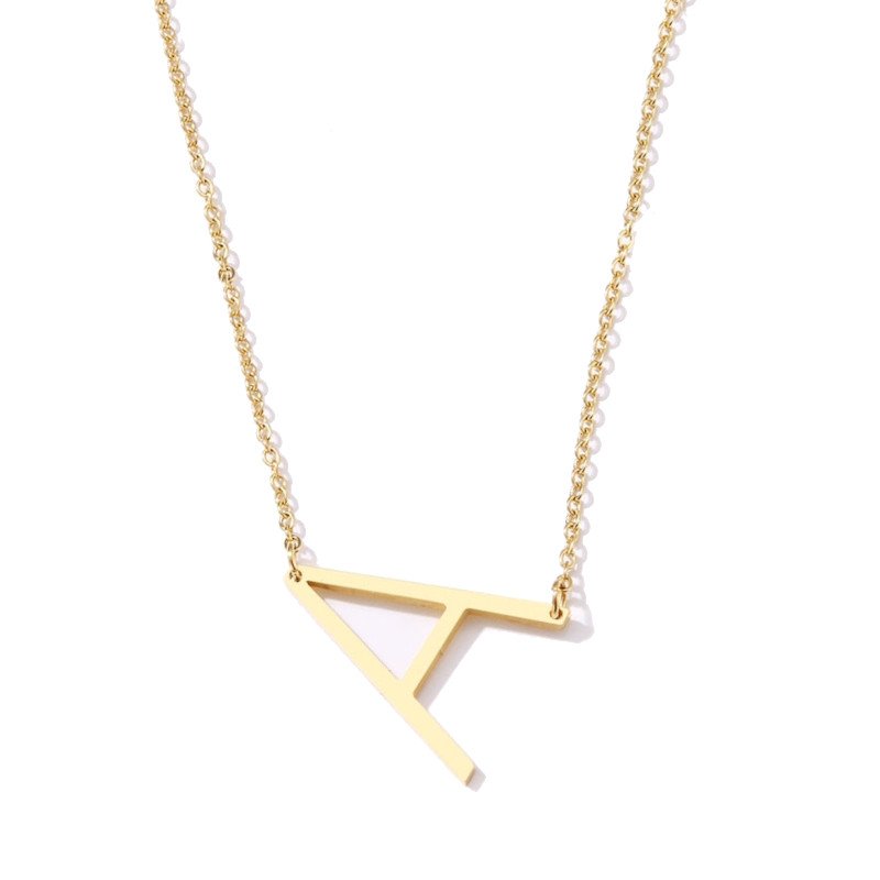 Gold Large Asymmetrical Initial Necklace, letter A.
