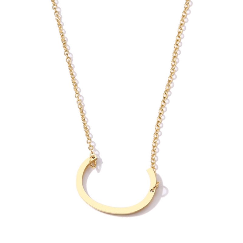 Gold Large Asymmetrical Initial Necklace, letter C.
