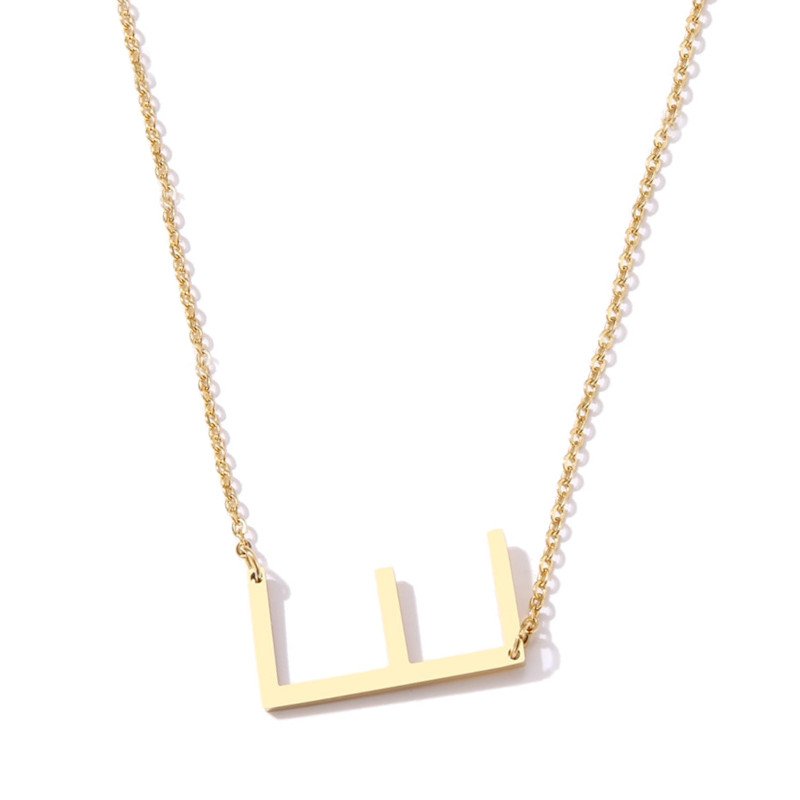 Gold Large Asymmetrical Initial Necklace, letter E.