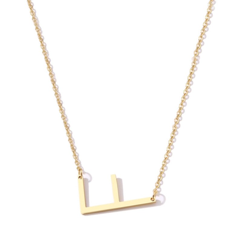 Gold Large Asymmetrical Initial Necklace, letter F.