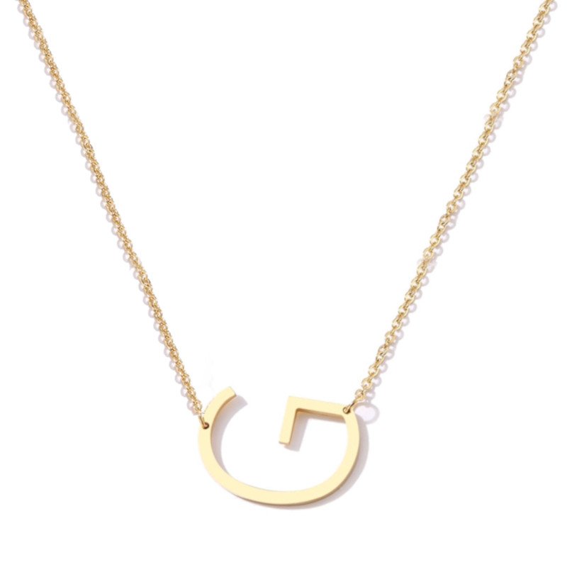 Gold Large Asymmetrical Initial Necklace, letter G.