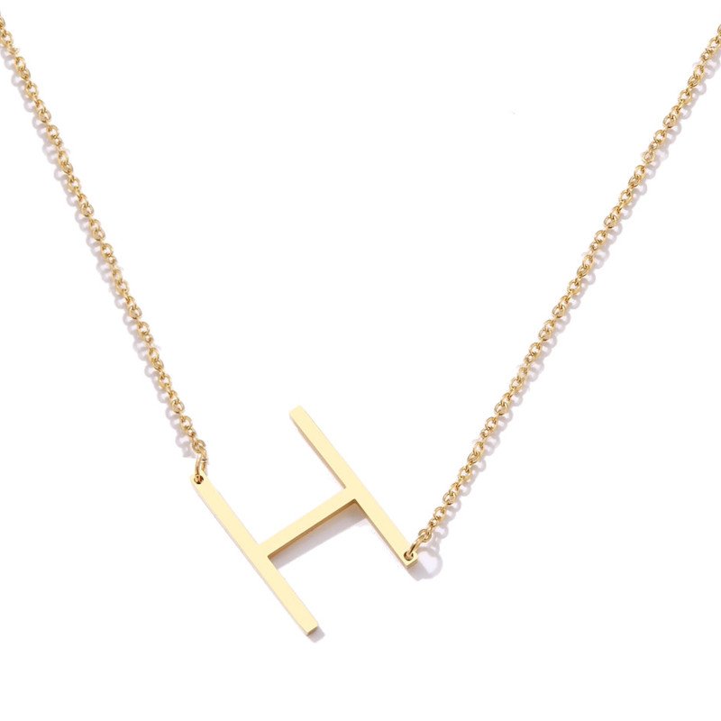 Gold Large Asymmetrical Initial Necklace, letter H.