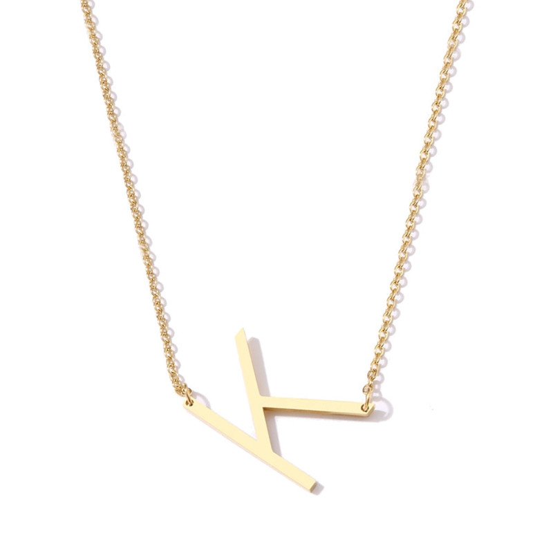 Gold Large Asymmetrical Initial Necklace, letter K.