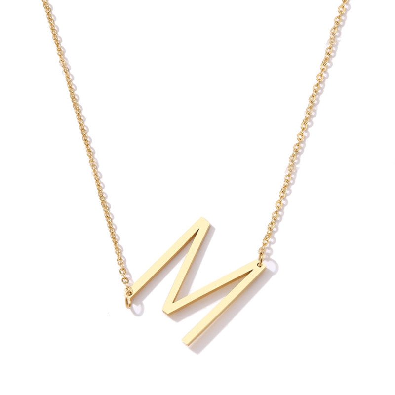 Gold Large Asymmetrical Initial Necklace, letter M.