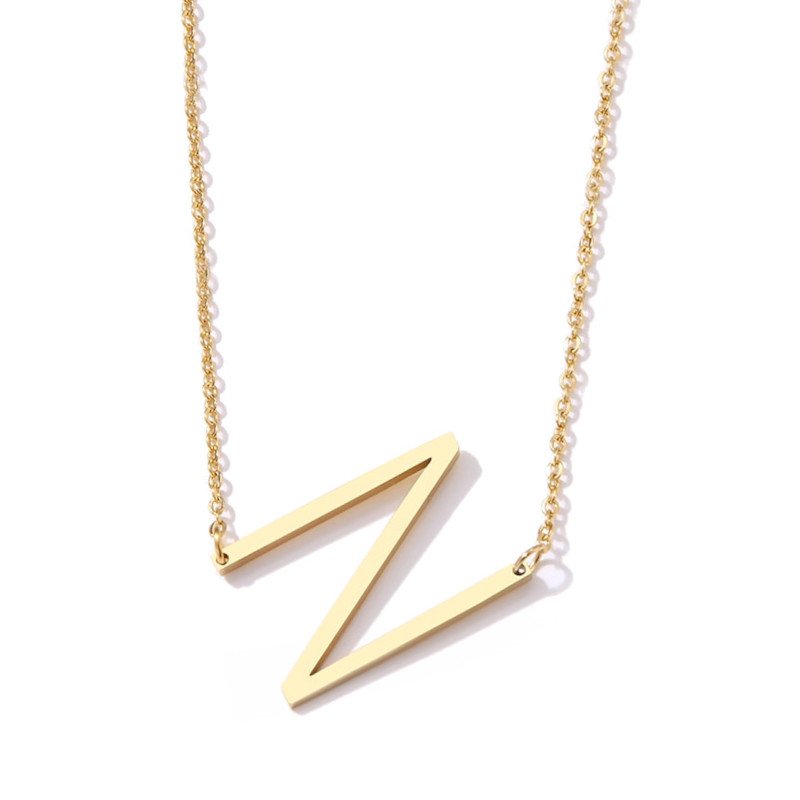 Gold Large Asymmetrical Initial Necklace, letter N.